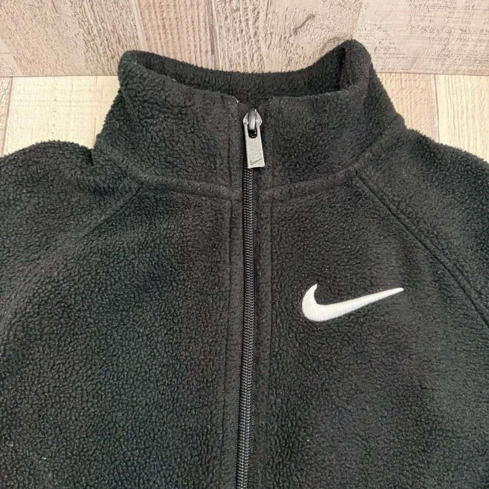 Nike Full Zip Sherpa Fleece Jacket Swoosh Toddler Kids Size XS 3-4 Years Black